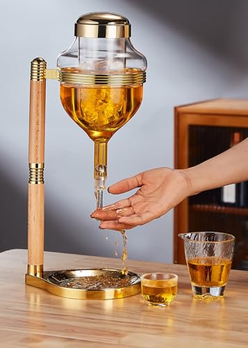 RODIETO Glass Whiskey Dispenser with Ice Chilled Inner Tank - Multi-Purpose Sake & Liquor Jug for Parties, Cold Hot Drinks, 750ml