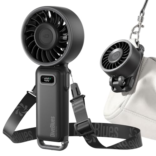 Diveblues Portable Turbo Fan, 100-Speed Handheld & Neck Fan, USB-C Rechargeable