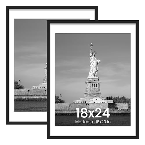 18x24 Poster Frames Set of 2 - Black Wall Gallery Picture Frame with Mat