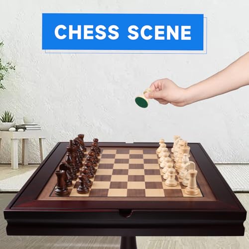3-in-1 Wooden Chess, Checkers and Backgammon Game Table with Storage