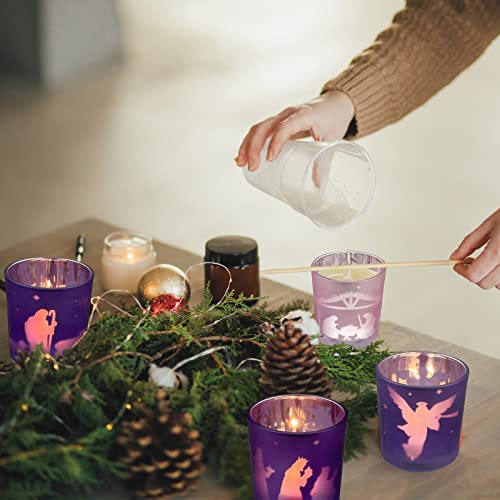 Glass Advent Candle Holders Set of 4 - Christmas Nativity Table Decor