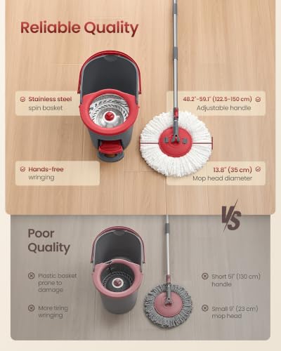 Spin Mop and Bucket Set with Foot Pedal Wringer & Extendable Handle