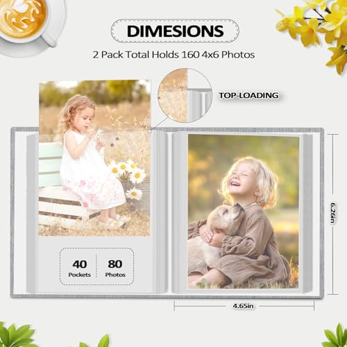 Small 4x6 Linen Photo Album 2 Pack - Slip-In Memory Book Holds 80 Photos