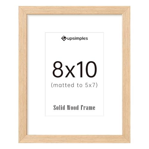 Natural Solid Wood 8x10 Picture Frame with 5x7 Mat for Wall or Tabletop