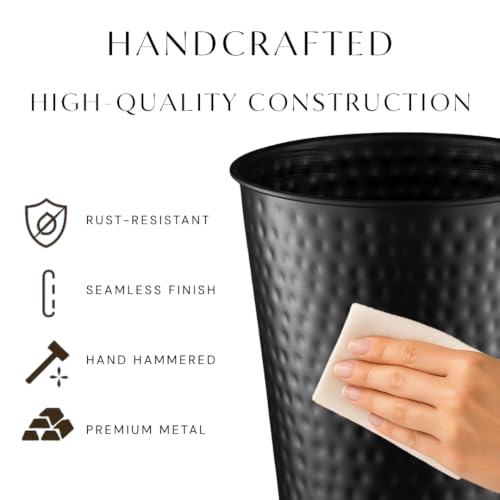 Metal Bathroom Trash Can – Hand Hammered Decorative Wastebasket Bin