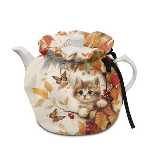 Insulated Tea Cozy for Teapots - Fall Leaf Butterfly Thermal Kettle Cover