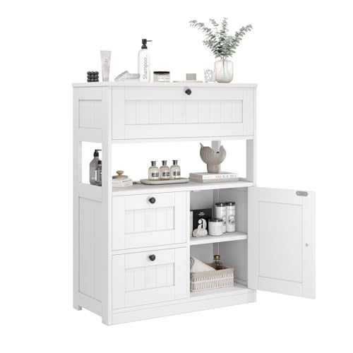 Modern Freestanding Bathroom Floor Storage Cabinet with 1 Door & 3 Drawers