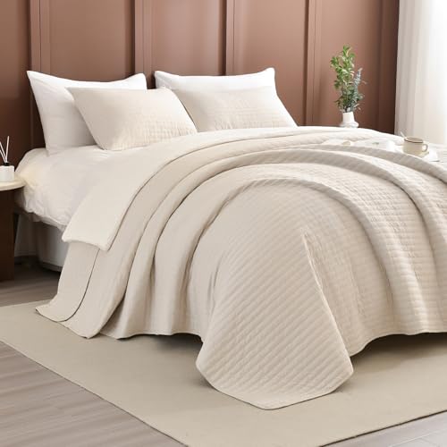Masaca 3-Piece Oversized King Quilt Set 128"x120" Wheat Lightweight Bedspread
