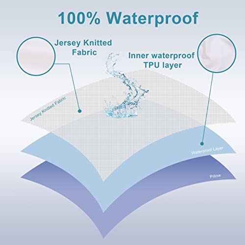 Waterproof Standard Pillow Protectors - Jersey Knit Zippered Covers, 4 Pack