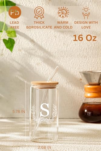 Personalized 16oz Glass Coffee Cup with Bamboo Lid and Straw