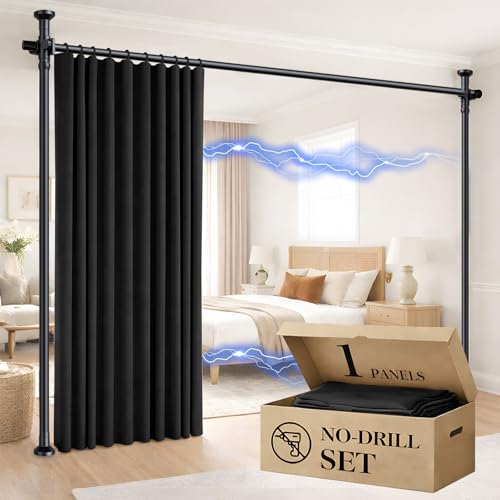 Room Divider Curtain Set with No-Drill Tension Rod, 100" x 84"