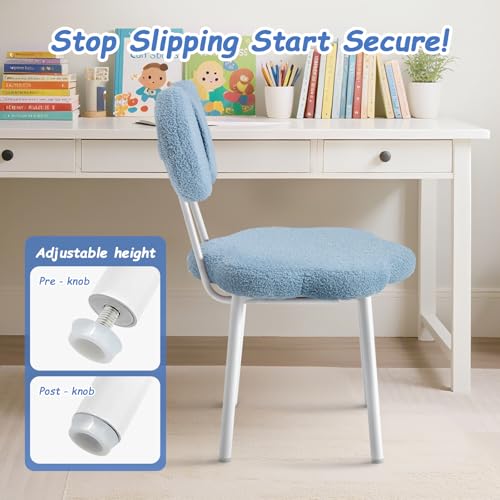 Bow Backrest Vanity Chair, Teddy Fleece Reading Seat for Bedroom, Blue