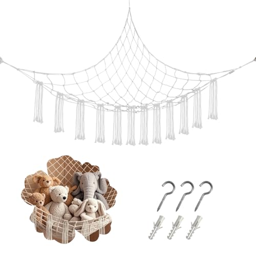 Large Cotton Stuffed Animal Hammock Corner Net - 59x47 Inch Plushie Organizer