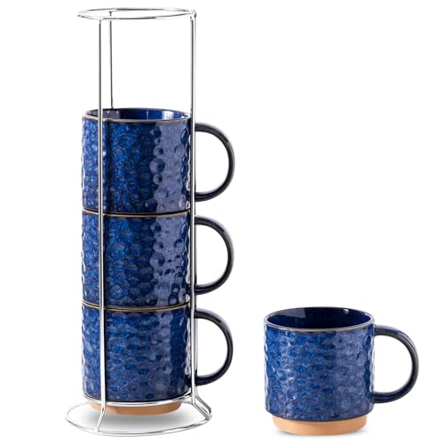 Vivid Blue Nihow 16oz Ceramic Coffee Mug Set of 4 with Stackable Stand