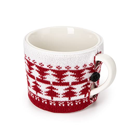 GUTE 14 oz Ugly Christmas Sweater Mug - Red & White Tree Knit Cozy Gift