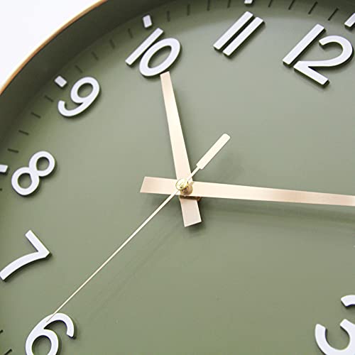 12-Inch Silent Non-Ticking Wall Clock, Olive Green and Gold Modern Decor
