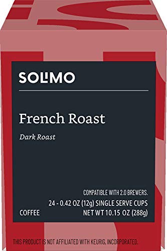Solimo Dark Roast Coffee Pods - French Roast for Keurig 2.0 | 24 Count Pack
