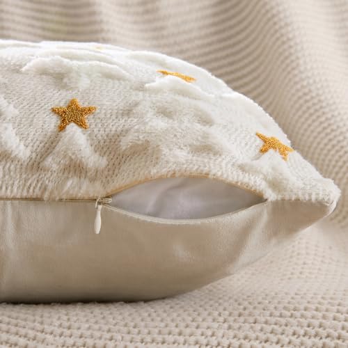 MIULEE 20x20 Cream White Christmas Tree Pillow Covers (Set of 2), Plush Faux Fur & Velvet Back, 3D Tree Design
