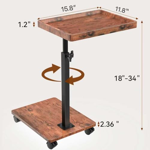 Adjustable C-Shaped Rolling Side Table with Swivel Tray and Wheels