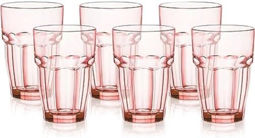 Stackable Tempered Glass Long Drink Glasses, 12.5 oz, Peach, Set of 6