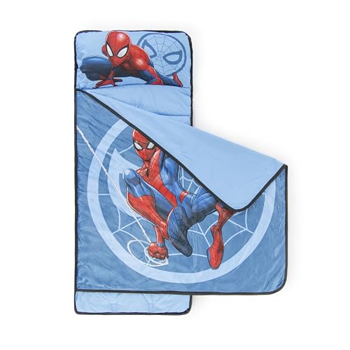 Blue Spiderman Kids Nap Mat with Pillow & Blanket - Toddler Travel Bed