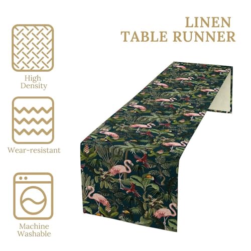 Mchenxin Jungle Animal Table Runner 13x70in Flamingo Parrot Tropical Decor