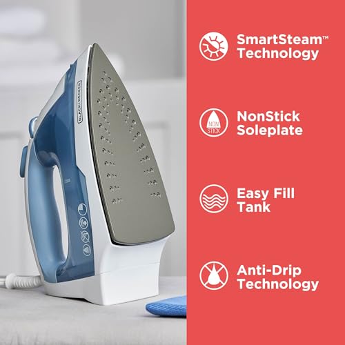 BLACK+DECKER Steam Iron for Clothes with Auto Shutoff & Nonstick Soleplate
