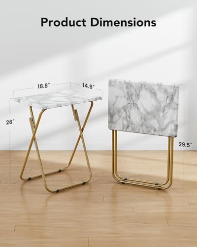 Folding TV Tray Table with Marble-Look Top, Portable Laptop Desk