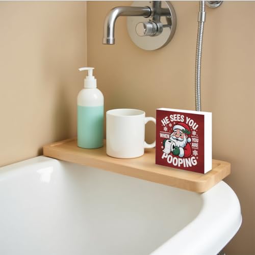 iRudyard Red Christmas Bathroom Decor Sign - Would Poop Here Again, 5x5 inch