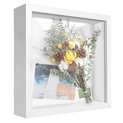 8x8 Shadow Box Frame with Letter Stickers - White 3D Display Case