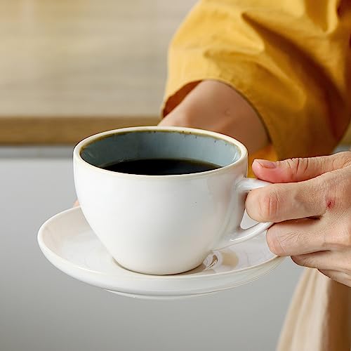 SIDUCAL 8oz Green Reactive Glazed Ceramic Cappuccino Cups Set of 4