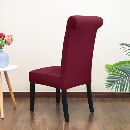 SPRINGRICO 4-Pack Dining Chair Slipcovers with Elastic Seat Belts – S2-Wine Red, Washable