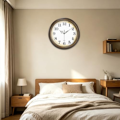 12-Inch Vintage Wall Clock, Silent Non-Ticking Antique Bronze Clock