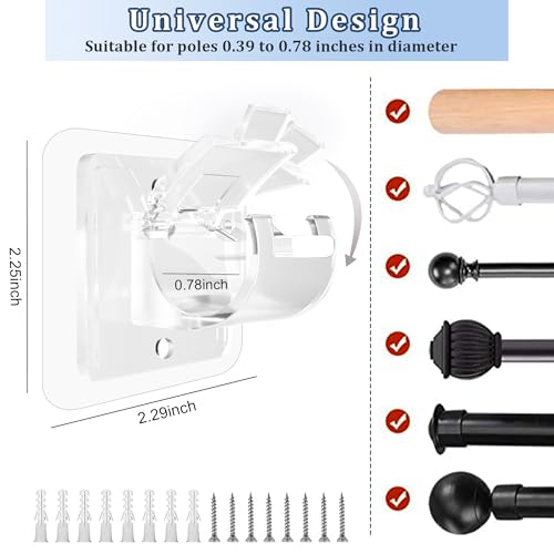 Codoule No Drill Adhesive Curtain Rod Brackets 8 Pack Transparent