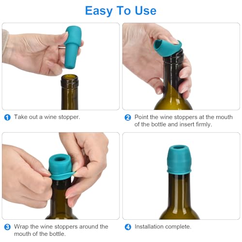 Reusable Silicone Wine Bottle Stoppers - 6 Pack Leak-Proof Wine Savers