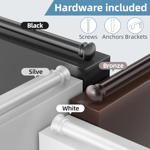 Adjustable Black Curtain Rod 30-45 Inches, Heavy Duty Metal Window Rod Set