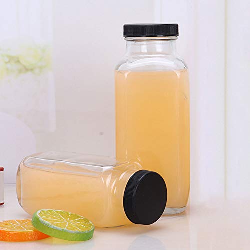 16oz Square Glass Bottles with Airtight Lids - 20 Pack for Beverages