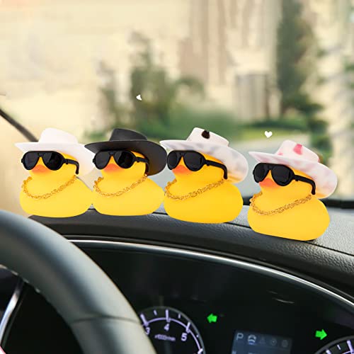 Wonuu Z-black Spots White Cowboy Hat Rubber Duck Car Ornament with Propeller Helmet