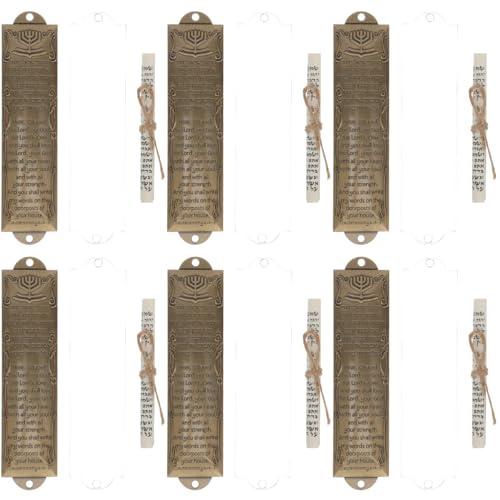 6-Piece Vintage Metal Mezuzah Case Set with Scrolls for Door Frame Entrance