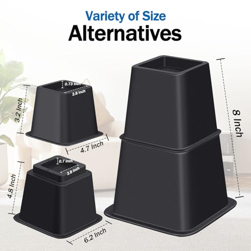 Heavy Duty Bed Risers - Adjustable 3, 5, 8 Inch Elevation (8 Pack)