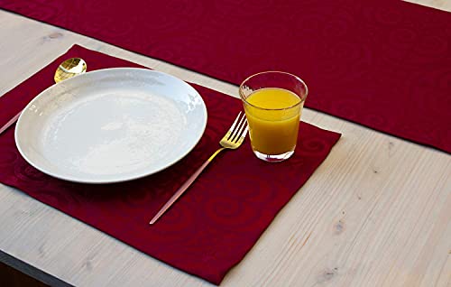 Akutana Cranberry Red 14x144 in Damask Table Runner - 144in Polyester, Stain-Resistant Burgundy