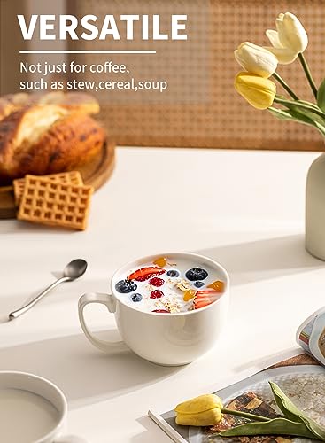 Teocera White 16oz Coffee Mug Set of 4 - Large Porcelain Cups for Latte & Hot Drinks