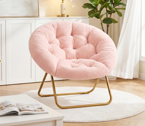 Alpen Pink Cozy Saucer Chair - Padded Round Moon Lounge for Bedroom & Living Room