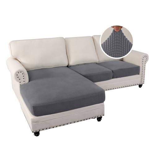 3-Piece Stretch Sofa Covers for L-Shaped Sectional Couch - Grey