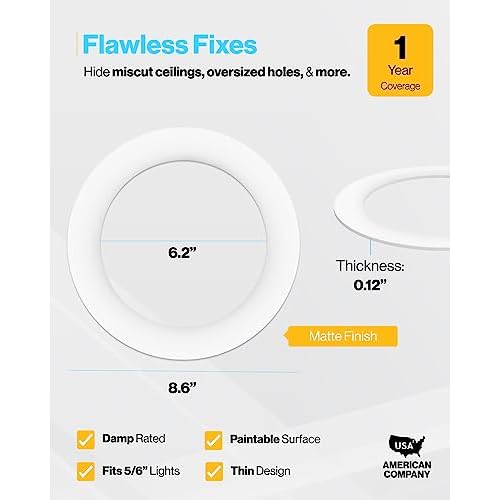 Sunco 12 Pack Goof Rings for 6 Inch Recessed Lights, Flush Mount White Can Light Trim Ring Cover, Outer Diameter 8.6 Inch, Inner Diameter 6.2 Inch, Paintable Surface, Matte Finish.