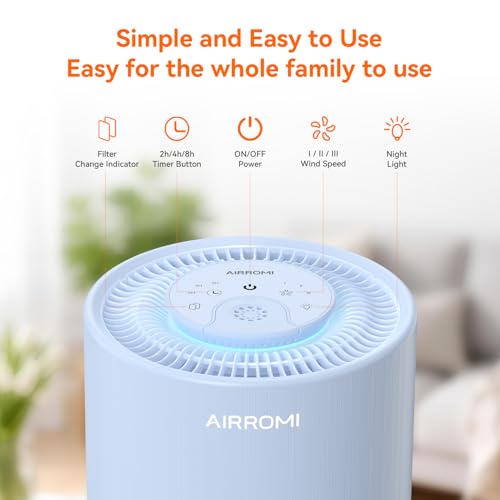 Compact Air Purifier for Bedroom with HEPA Filter Quiet Air Cleaner Blue