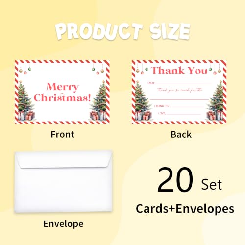 Christmas Tree Thank You Card Set with Envelope – Kids Holiday Greeting Cards, 20-Pack