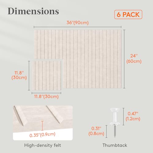Self-Adhesive Felt Bulletin Board Tiles - 36" x 24" Pin Board (6 Pack)