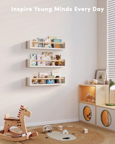 Set of 3 Wall-Mounted Floating Nursery Book Shelves for Kids Room