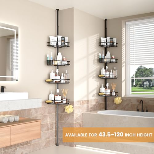 4-Tier Tension Pole Shower Caddy, Rustproof Corner Bathroom Organizer